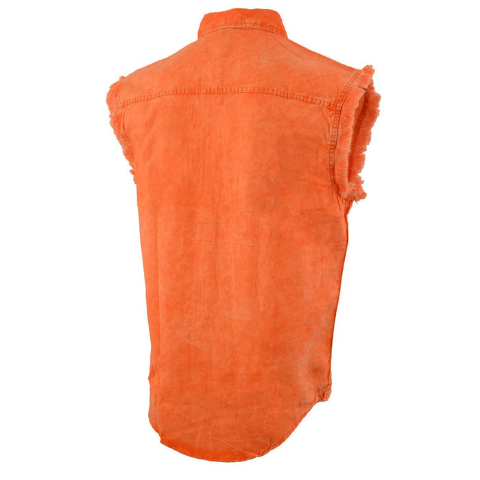 Milwaukee Leather MDM11682 Men’s Classic Orange/Beige Button-Down Cut Off Frayed Sleeveless Casual Shirt