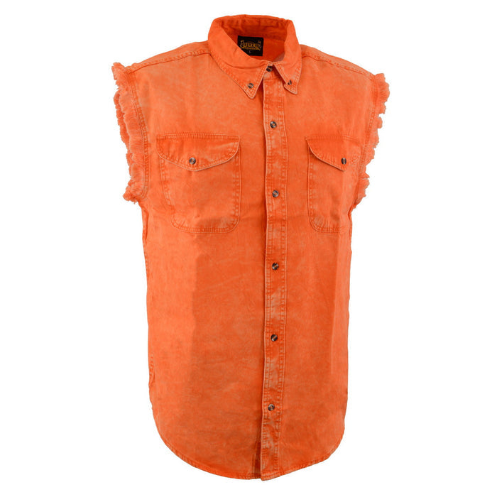 Milwaukee Leather MDM11682 Men’s Classic Orange/Beige Button-Down Cut Off Frayed Sleeveless Casual Shirt