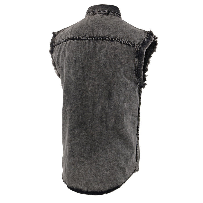 Milwaukee Leather MDM11683 Men’s Classic Beige/Black Button-Down Cut Off Frayed Sleeveless Casual Shirt