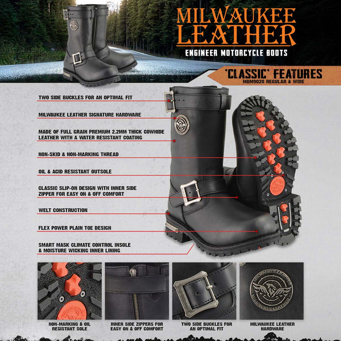 Milwaukee Leather Men's Axle Classic Black 11-Inch Engineer Motorcycle Leather Boots MBM9020