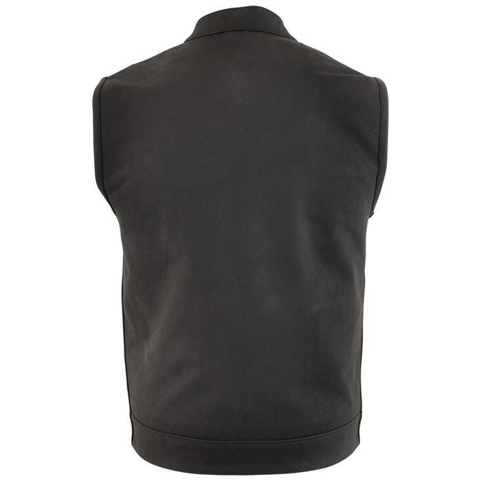 Milwaukee Leather Men's Barrage Flat Black Leather Motorcycle Club Style Vest - LKM3790