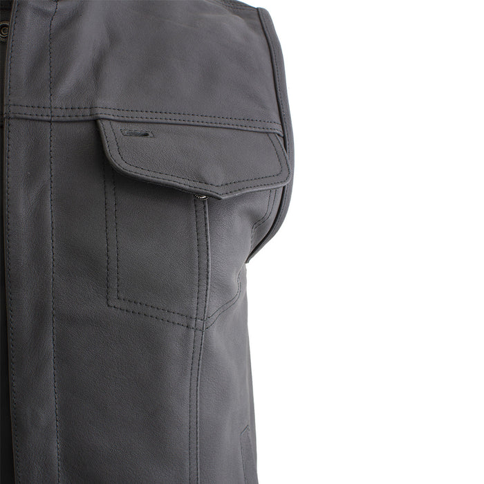 Milwaukee Leather Men's Barrage Flat Black Leather Motorcycle Club Style Vest - LKM3790