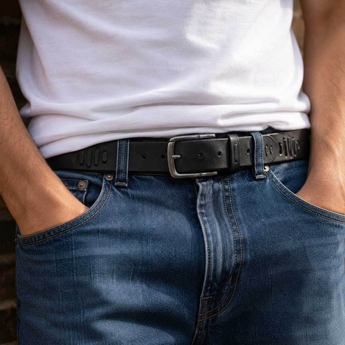 Milwaukee Leather Men's Black Slot Accent Leather Belt with Interchangeable Buckle - MP7136