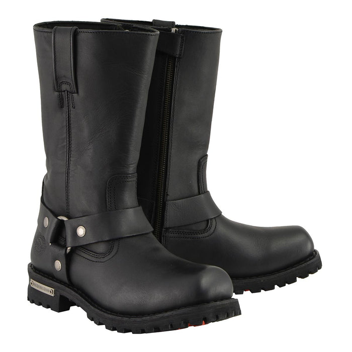 Milwaukee Leather Men’s Classic Harness 11-Inch Motorcycle Boots – Premium Cowhide, Wide-Width Sizes MBM131W