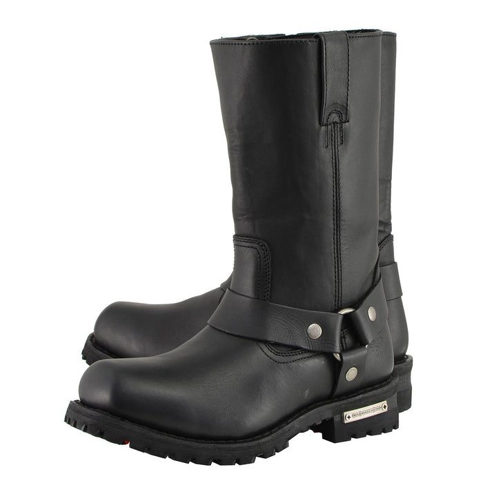 Milwaukee Leather Men’s Classic Harness 11-Inch Motorcycle Boots – Premium Cowhide, Wide-Width Sizes MBM131W