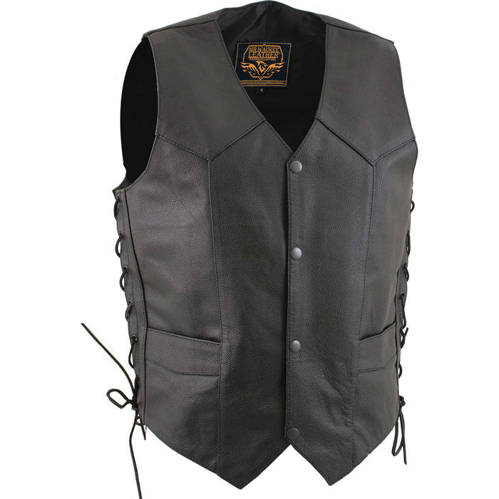 Milwaukee Leather Men's Classic ‘Side Laced Black Western Style Motorcycle Vest - LKM3776