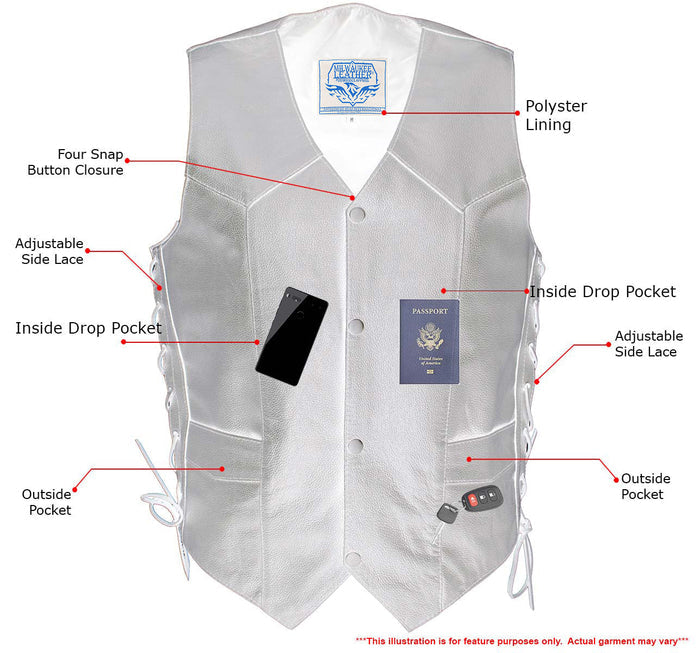 Milwaukee Leather Men's Classic ‘Side Laced Black Western Style Motorcycle Vest - LKM3776