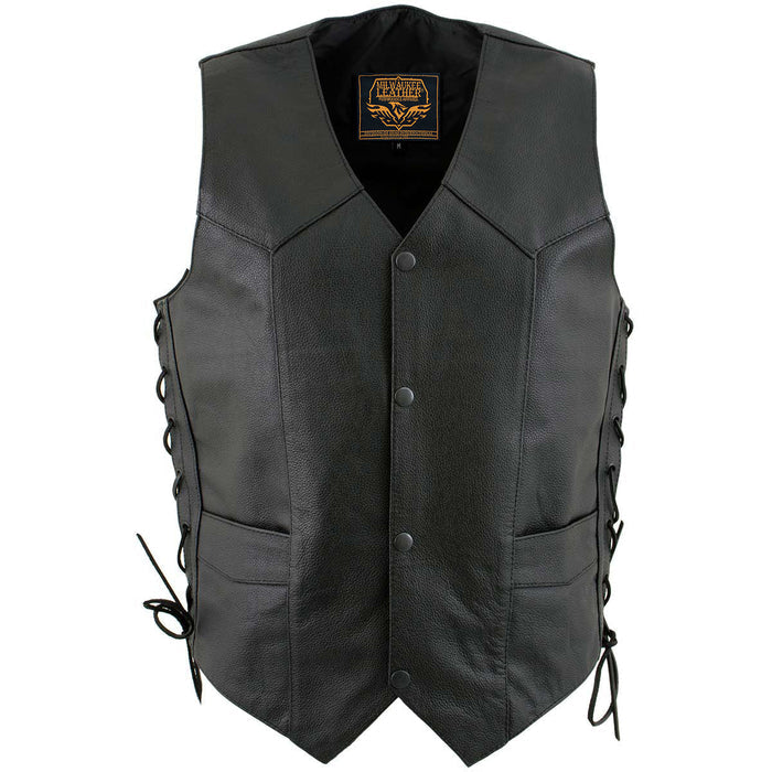 Milwaukee Leather Men's Classic ‘Side Laced Black Western Style Motorcycle Vest - LKM3776