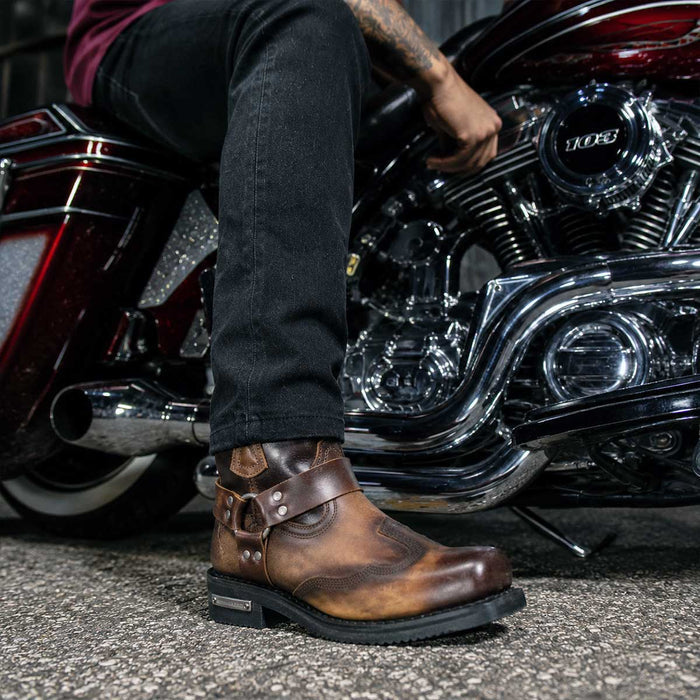 Milwaukee Leather Men's Copper Ridge Brown Leather Motorcycle Harness Boots - MBM9054