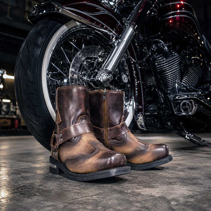 Milwaukee Leather Men's Copper Ridge Brown Leather Motorcycle Harness Boots - MBM9054