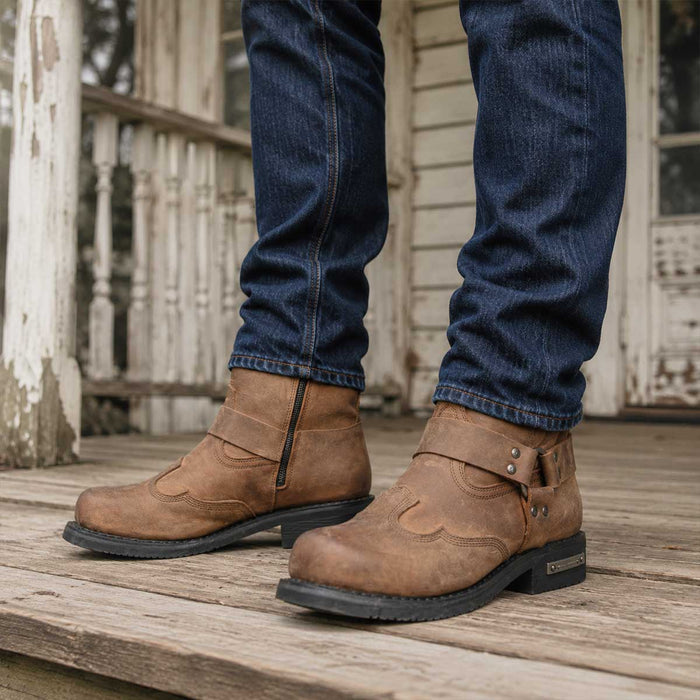 Milwaukee Leather Men's Copper Ridge Brown Suede Motorcycle Harness Boots - MBM9053
