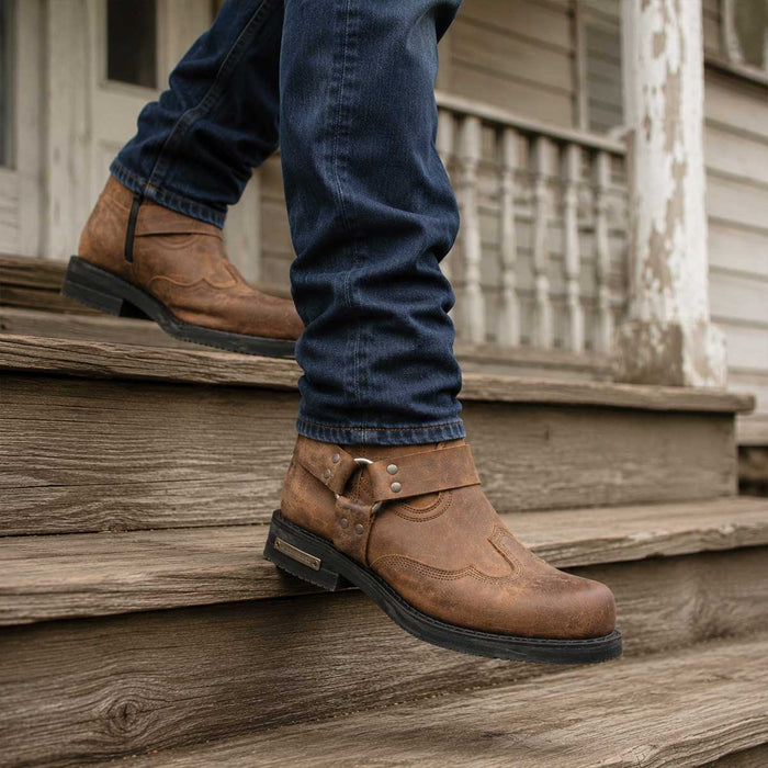 Milwaukee Leather Men's Copper Ridge Brown Suede Motorcycle Harness Boots - MBM9053