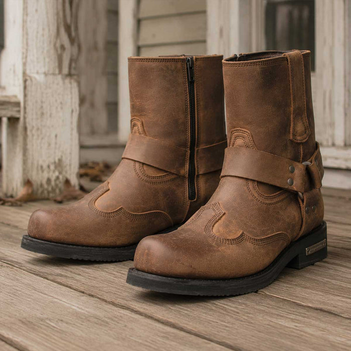 Milwaukee Leather Men's Copper Ridge Brown Suede Motorcycle Harness Boots - MBM9053