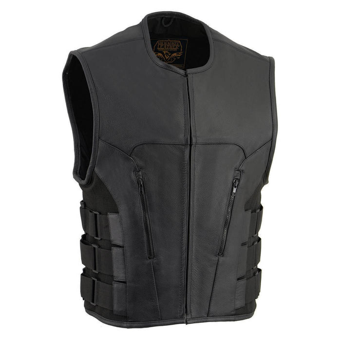 Milwaukee Leather Men's Creeper Black Triple Strap Leather Motorcycle Vest - LKM3791