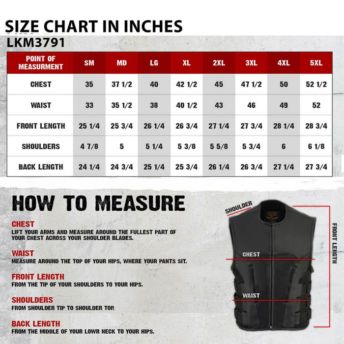 Milwaukee Leather Men's Creeper Black Triple Strap Leather Motorcycle Vest - LKM3791