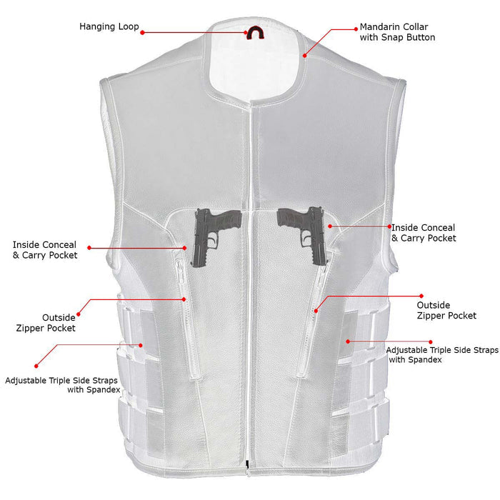 Milwaukee Leather Men's Creeper Black Triple Strap Leather Motorcycle Vest - LKM3791