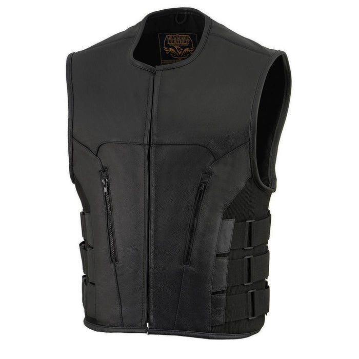 Milwaukee Leather Men's Creeper Black Triple Strap Leather Motorcycle Vest - LKM3791
