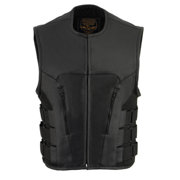 Milwaukee Leather Men's Creeper Black Triple Strap Leather Motorcycle Vest - LKM3791