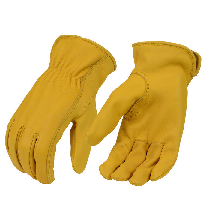 Milwaukee Leather Men's Deerskin Leather Gloves - Yellow, Unlined, Elastic Wrist - MG7544