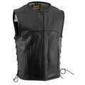 Milwaukee Leather Men's Drifter Black Collarless Buffalo Leather Motorcycle Vest - LKM3792