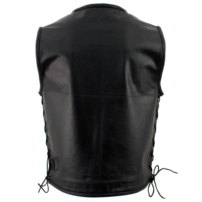 Milwaukee Leather Men's Drifter Black Collarless Buffalo Leather Motorcycle Vest - LKM3792
