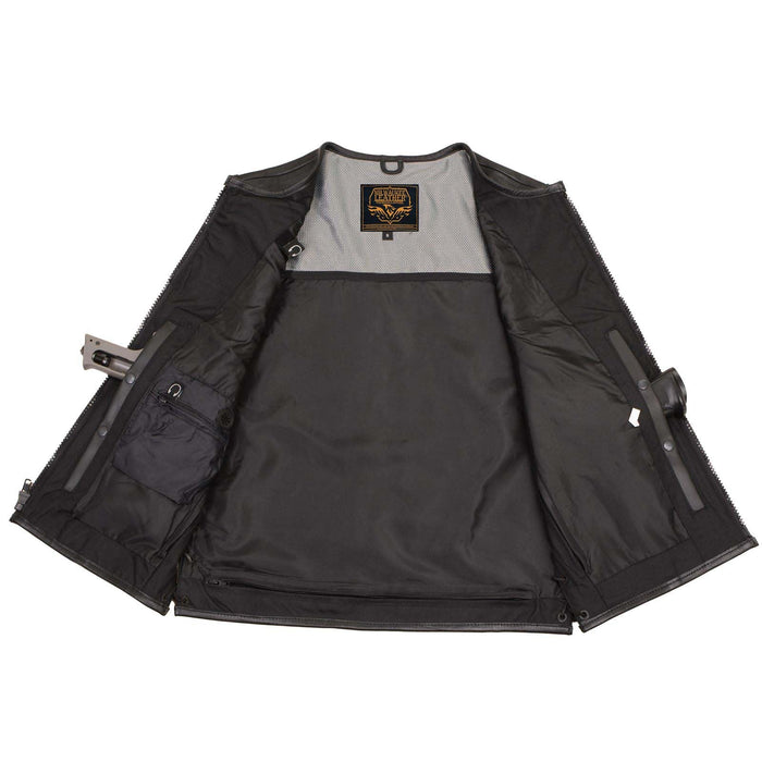 Milwaukee Leather Men's Drifter Black Collarless Buffalo Leather Motorcycle Vest - LKM3792