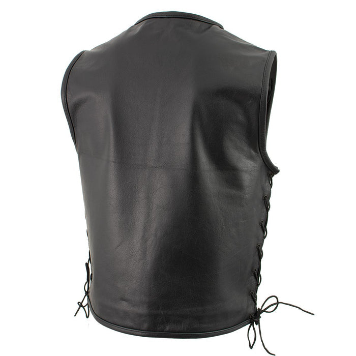Milwaukee Leather Men's Drifter Black Collarless Buffalo Leather Motorcycle Vest - LKM3792