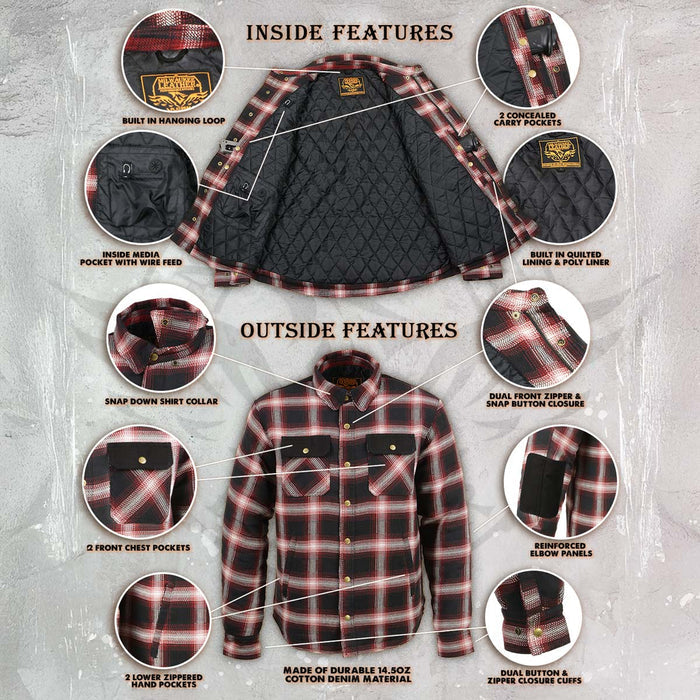 Milwaukee Leather Men’s Grim Stone Heavy Duty Plaid Mechanic Flannel Shirt Jacket - Warmed Lined - MPM1637