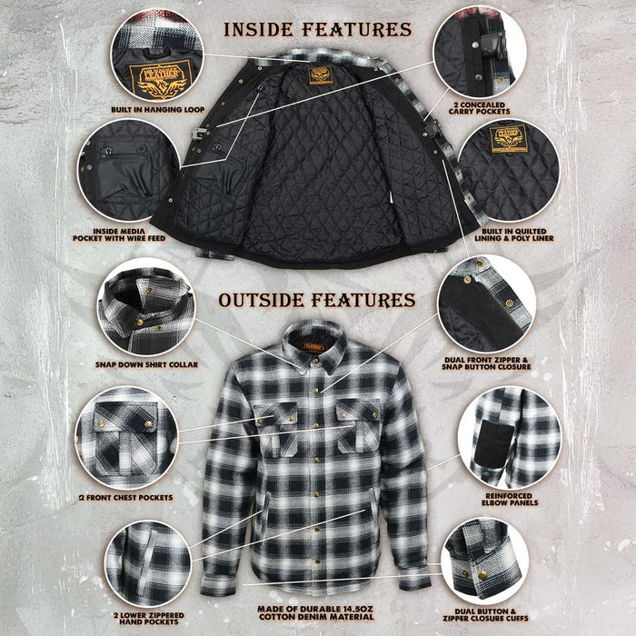 Milwaukee Leather Men's Heavy-Duty Checkered Flannel Riding Shirt - Warm Lined - Zippered Hand Pockets - MPM1638