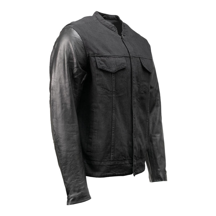 Milwaukee Leather Men's Night Shift Black Denim and Leather Sleeves Motorcycle Riders Jacket - MDM1003