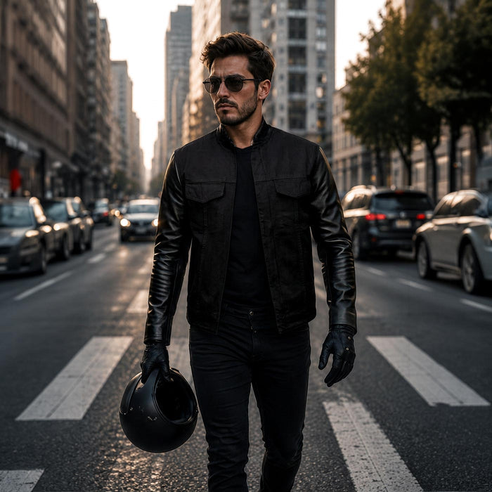Milwaukee Leather Men's Night Shift Black Denim and Leather Sleeves Motorcycle Riders Jacket - MDM1003