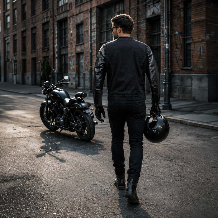 Milwaukee Leather Men's Night Shift Black Denim and Leather Sleeves Motorcycle Riders Jacket - MDM1003