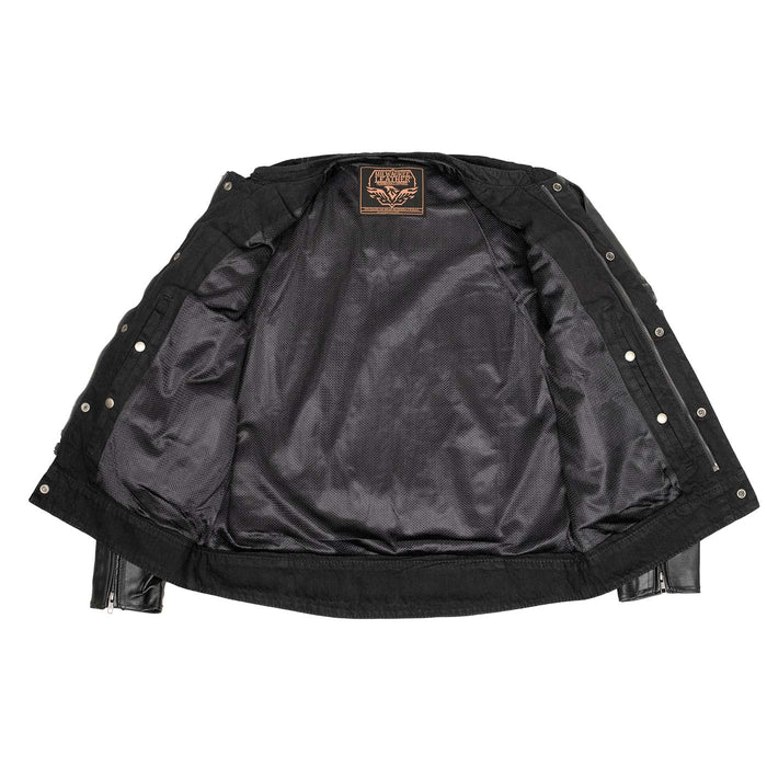 Milwaukee Leather Men's Night Shift Black Denim and Leather Sleeves Motorcycle Riders Jacket - MDM1003