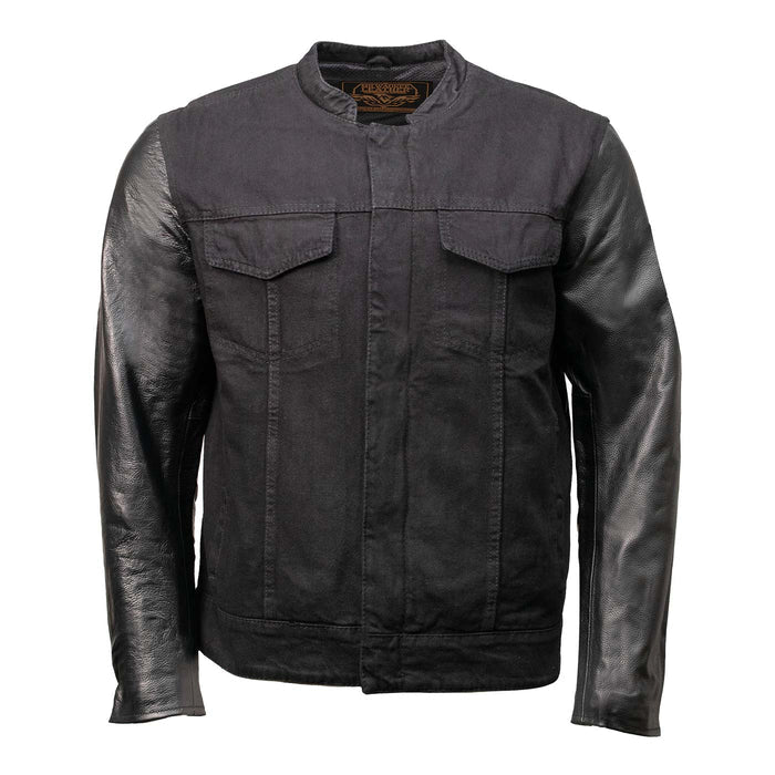 Milwaukee Leather Men's Night Shift Black Denim and Leather Sleeves Motorcycle Riders Jacket - MDM1003