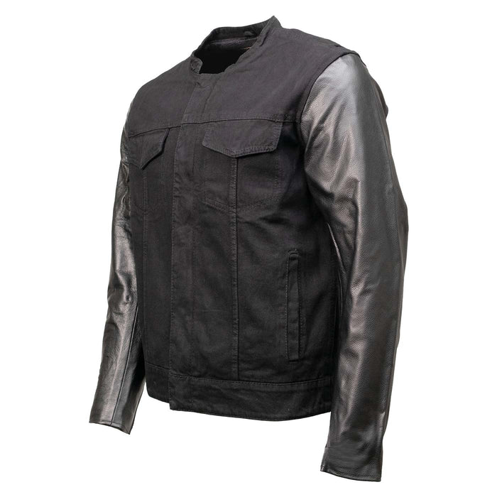 Milwaukee Leather Men's Night Shift Black Denim and Leather Sleeves Motorcycle Riders Jacket - MDM1003