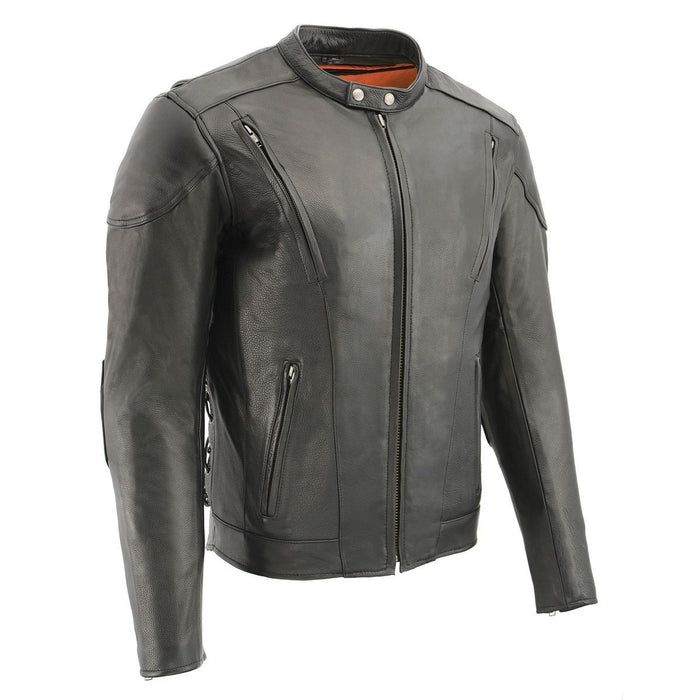 Milwaukee Leather Men's Over Drive Scooter Style Black Vented Leather Motorcycle Jacket - SH1010