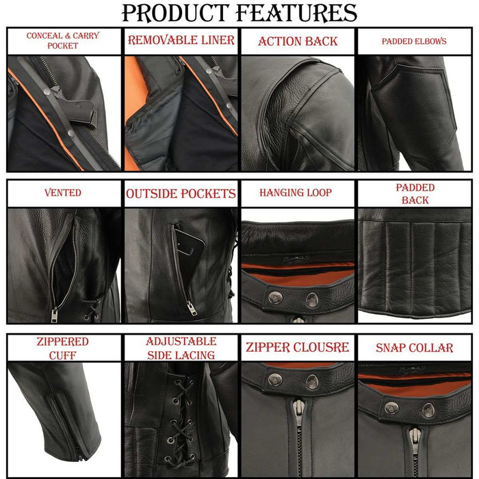 Milwaukee Leather Men's Over Drive Scooter Style Black Vented Leather Motorcycle Jacket - SH1010