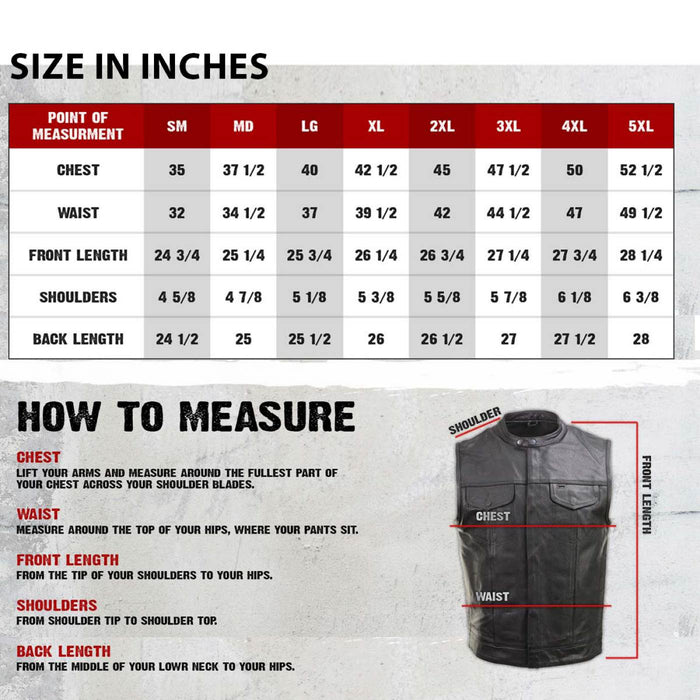 Milwaukee Leather Men's Quick Draw Black Cowhide Leather Motorcycle Vest - LKM3794