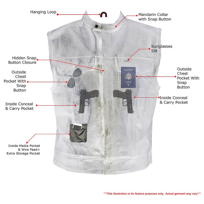 Milwaukee Leather Men's Quick Draw Black Cowhide Leather Motorcycle Vest - LKM3794