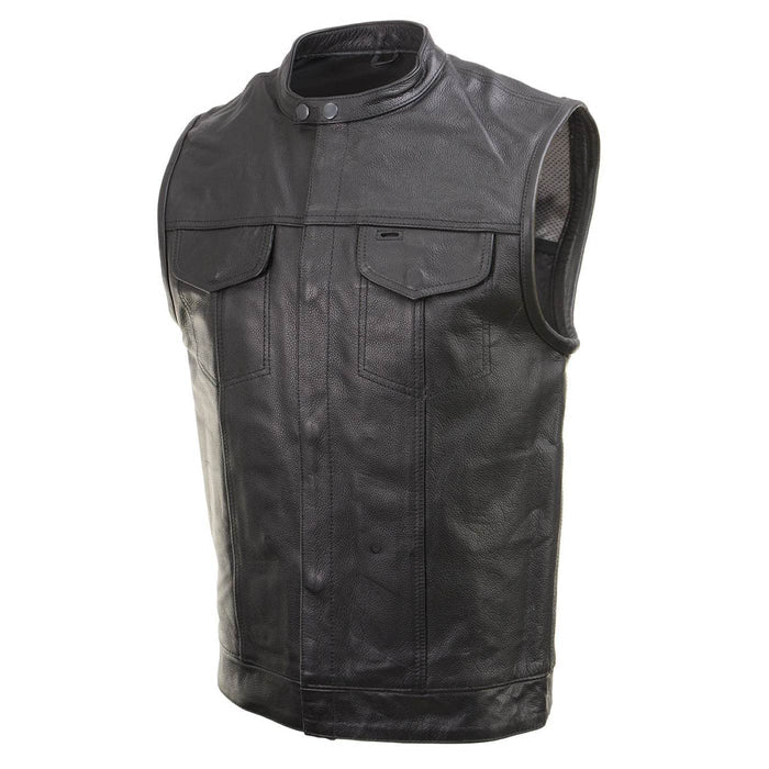 Milwaukee Leather Men's Quick Draw Black Cowhide Leather Motorcycle Vest - LKM3794