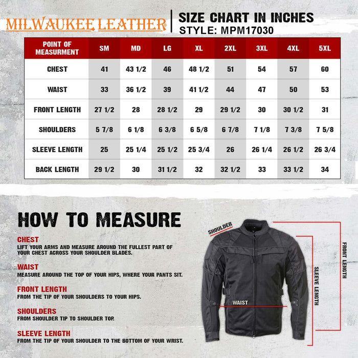 Milwaukee Leather Men's Shadow Black Textile Motorcycle Jacket w/ CE Armor - MPM17030