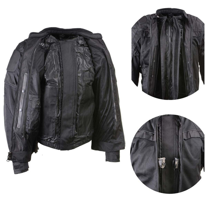 Milwaukee Leather Men's Shadow Black Textile Motorcycle Jacket w/ CE Armor - MPM17030