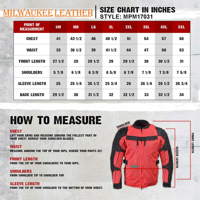 Milwaukee Leather Men's Venture Black/Red Textile Motorcycle Jacket w/ CE Armor - MPM17031