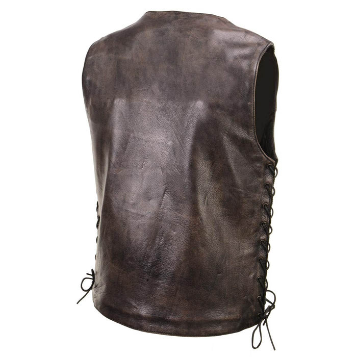 Milwaukee Leather Men's Wreck Distressed Brown Leather Motorcycle Vest - LKM3795