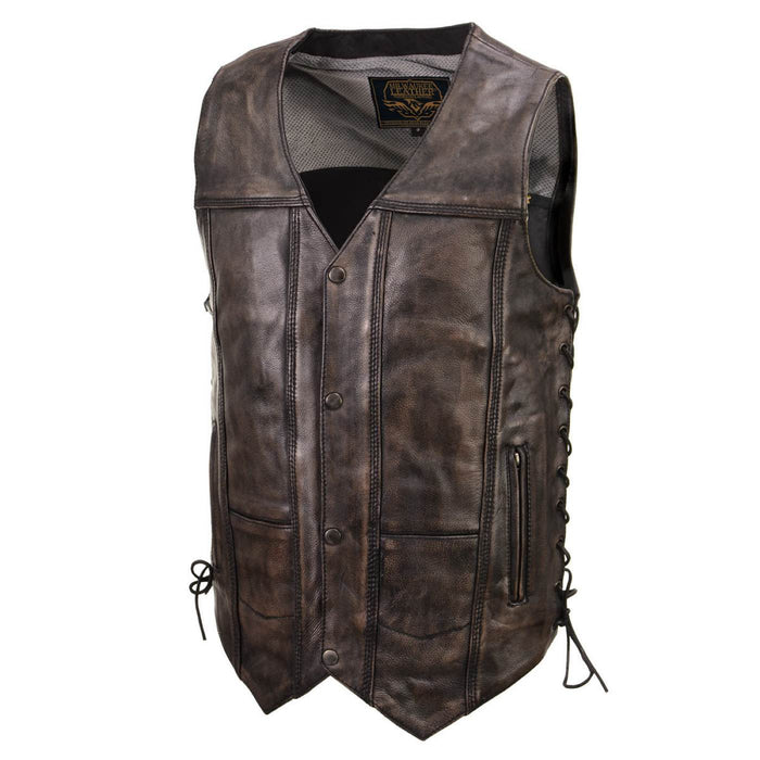 Milwaukee Leather Men's Wreck Distressed Brown Leather Motorcycle Vest - LKM3795