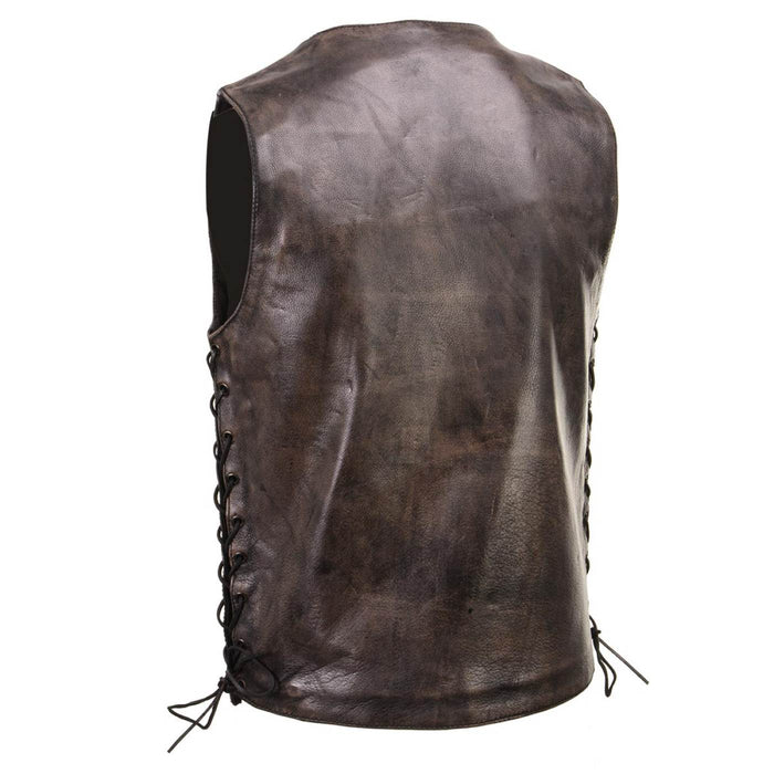 Milwaukee Leather Men's Wreck Distressed Brown Leather Motorcycle Vest - LKM3795
