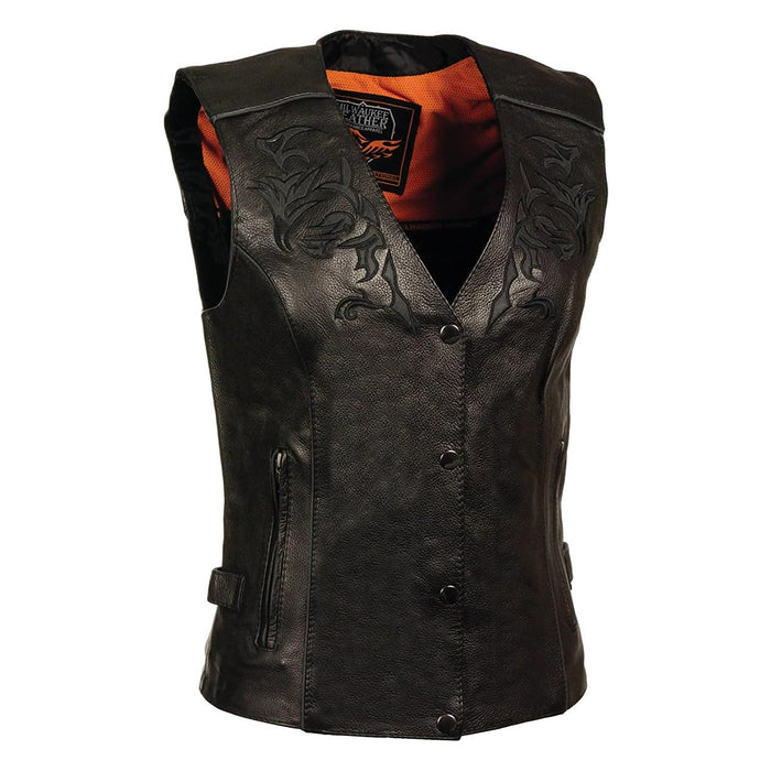 Milwaukee Leather ML1293 Women's Black ‘Wing Studded’ Leather Vest