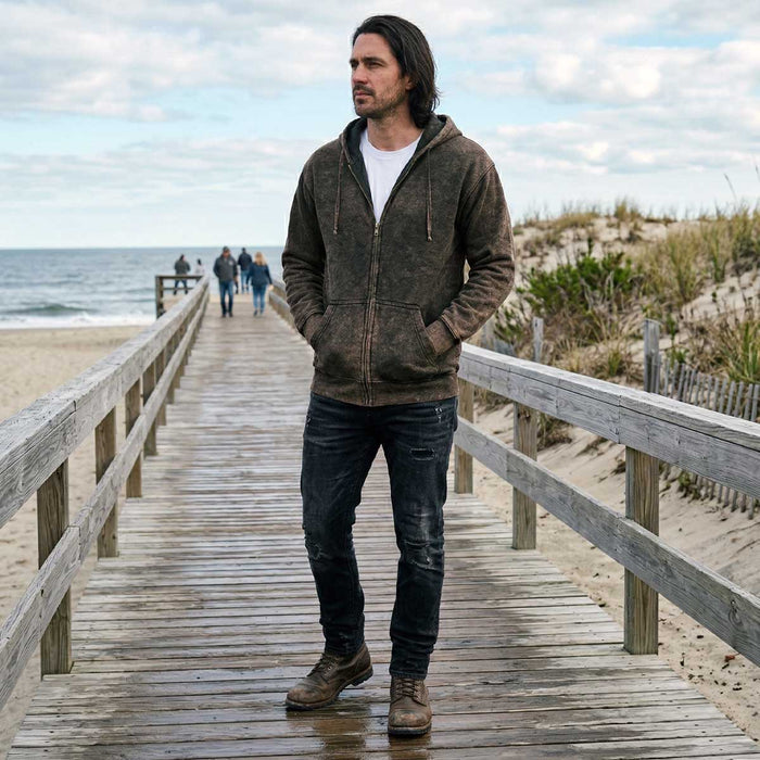 Milwaukee Leather MNG11685 Men's Dark Brown and Black Zipper Front Premium Cotton Hoodie