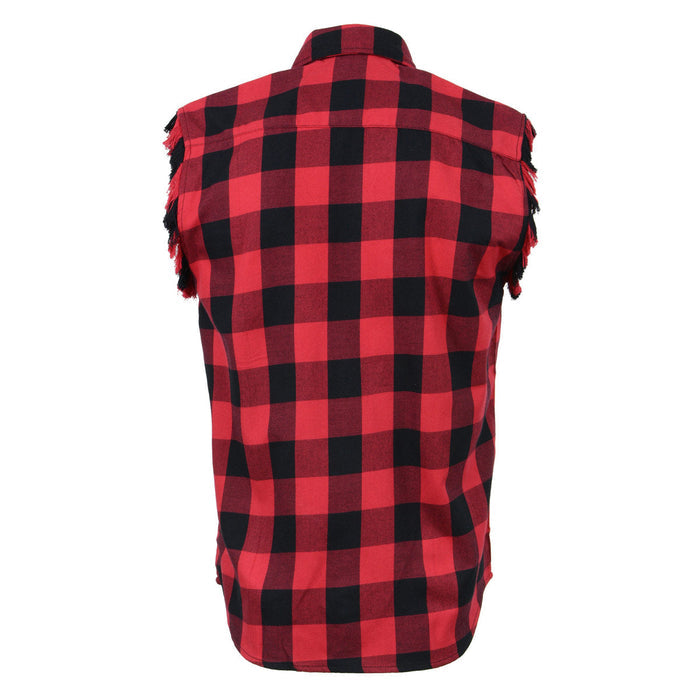 Milwaukee Leather MNG11692 Men’s Classic Black and Red Button-Down Flannel Cut Off Frayed Sleeveless Casual Shirt