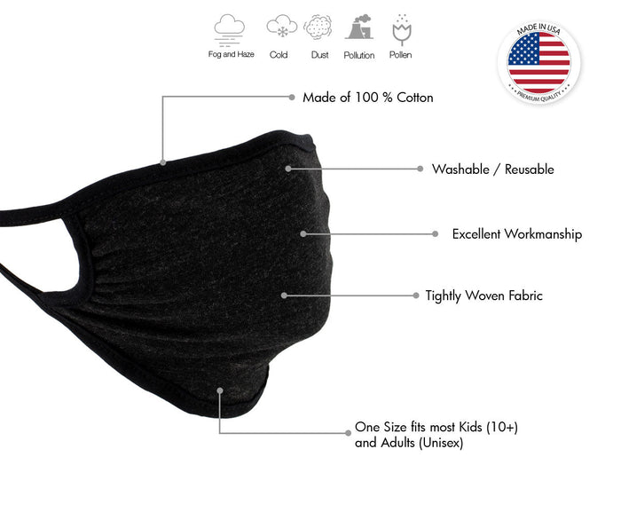 Milwaukee Leather MP7924FM (Multi-Pack) 'Black and Grey' USA Made 100 % Cotton Protective Face Mask